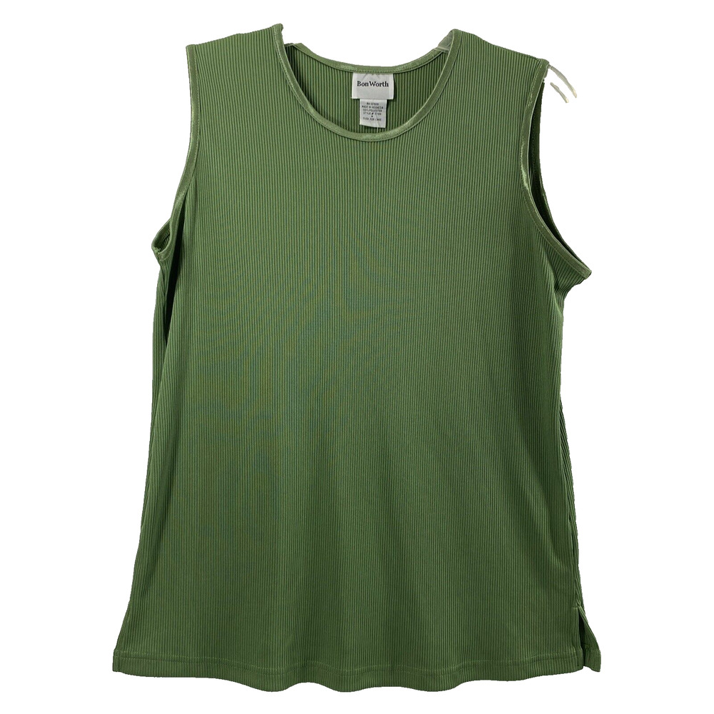 Womens Tank Top Size Medium Green Sleeveless Ribbed Blouse Layering